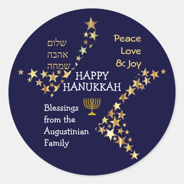 Personalized HAPPY HANUKKAH Classic Round Sticker (Front)