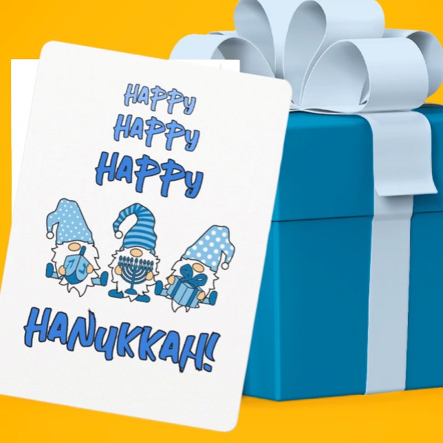 Personalized Happy Hanukkah Holiday Gnome  (Cute flat card that you can personalize on the back.)