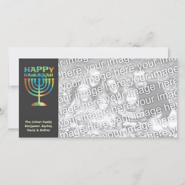Personalized Happy Hanukkah Manorah Photo Cards (Front)