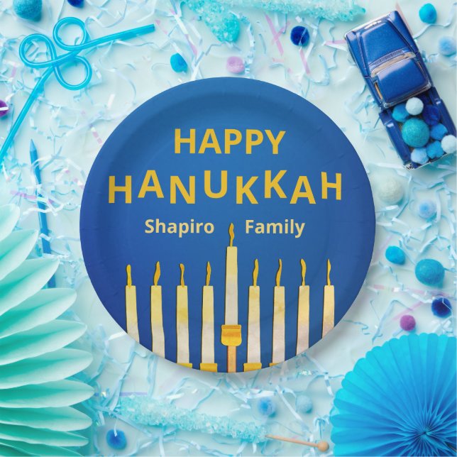 Personalized Happy Hanukkah! Menorah  Paper Plates (Party)