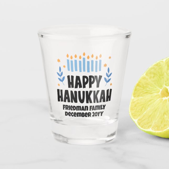 Personalized Happy Hanukkah Party Favor Shot Glass (Front)