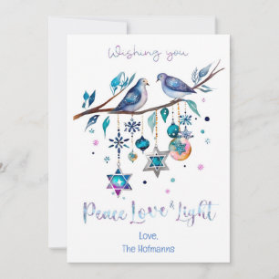 Personalized Happy Hanukkah, Peace Love & Light Holiday Card