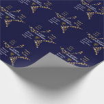 Personalized HAPPY HANUKKAH Wrapping Paper<br><div class="desc">Stylish blue and gold personalized HAPPY HANUKKAH wrapping paper to wish your family and friends a Happy Hanukkah. The design shows text that says HAPPY HANUKKAH in white typography at the center, with PEACE, LOVE & JOY in gold colored typography in one corner, and also written in HEBREW in the...</div>