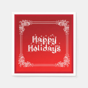 Personalized Happy Holiday Swirl Border Red Paper Napkins