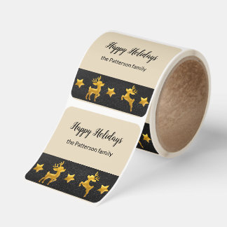 Personalized Happy Holiday with Golden Reindeer Square Sticker