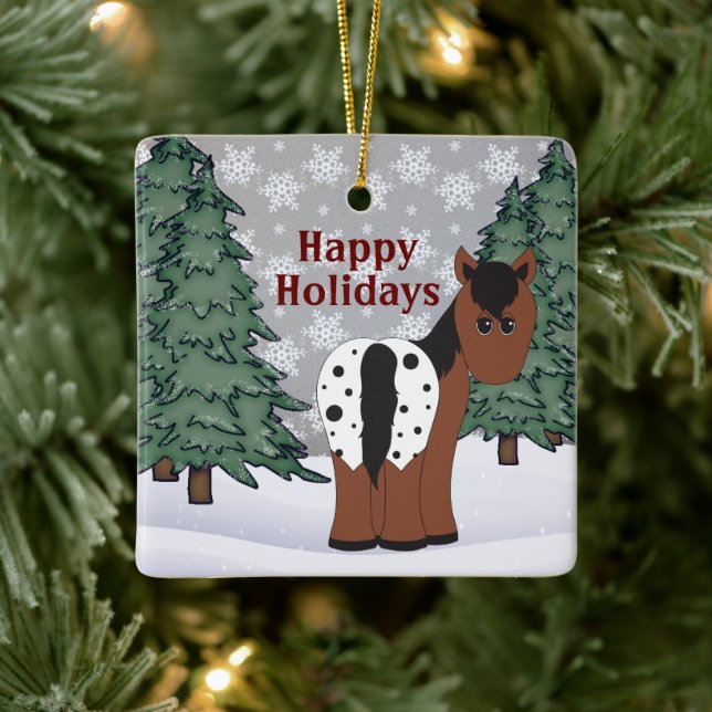 Personalized Happy Holidays Appaloosa Horse Ceramic Ornament (Tree)