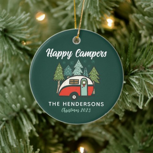 Personalized Happy Holidays Camper Ceramic Ornament