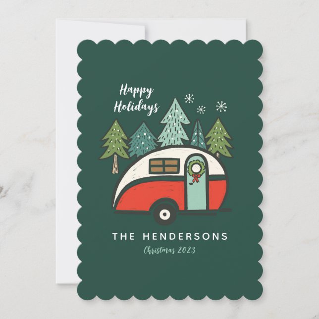 Personalized Happy Holidays Camper Holiday Card (Front)