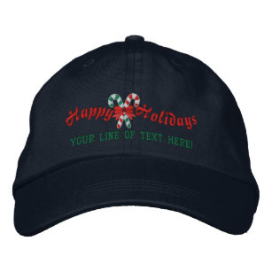 Personalized Happy Holidays Candy Canes Embroidered Baseball Cap