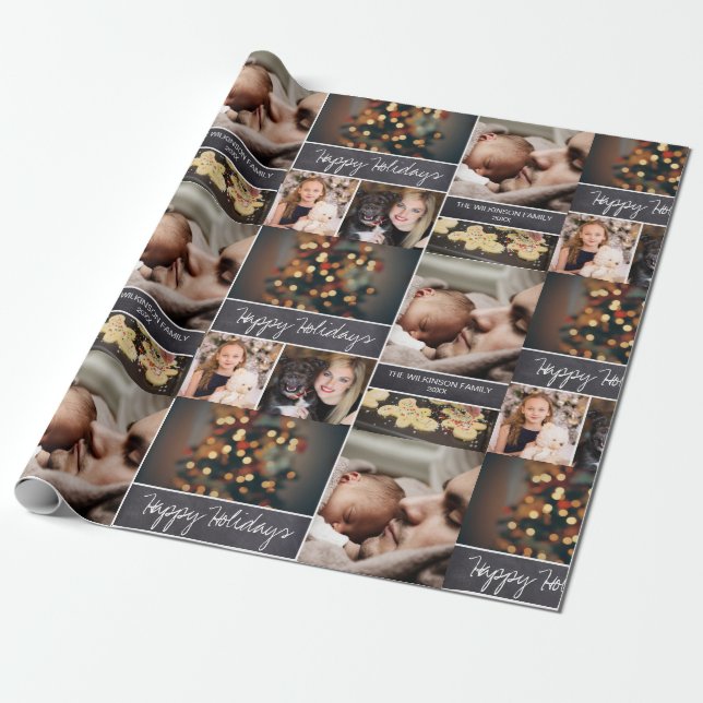 Personalized, Happy Holidays, Chalkboard, Photo Wrapping Paper (Unrolled)