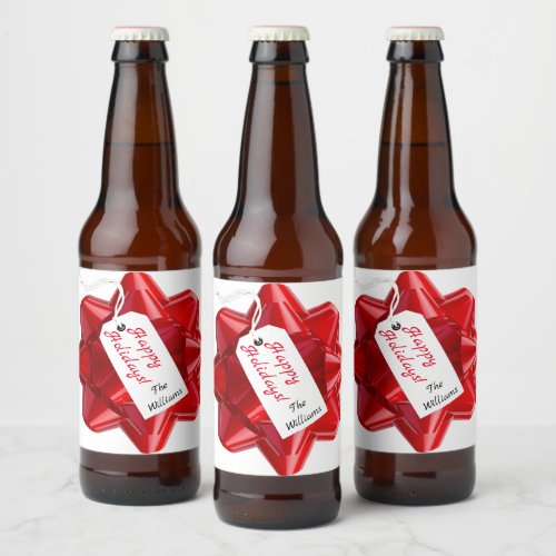 Personalized Happy Holidays Christmas Beer Bottle Label