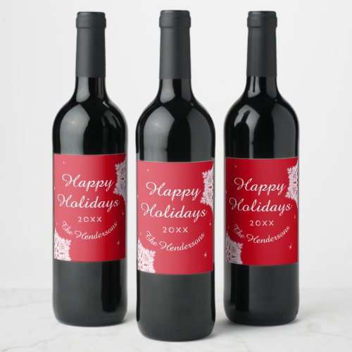 Personalized Happy Holidays Christmas Red White Wine Label