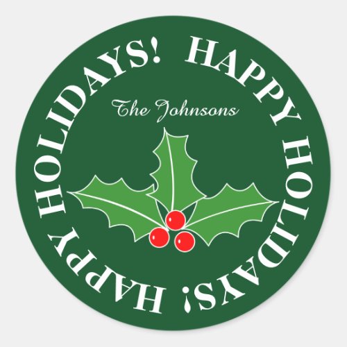 Personalized Happy Holidays Christmas stickers