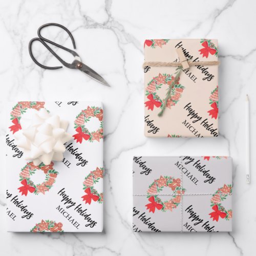 Personalized Happy Holidays Cookie Wreath Wrapping Paper Sheets