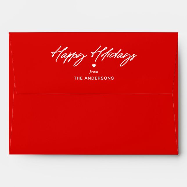 Personalized Happy Holidays Custom Name Red Envelope (Back (Top Flap))