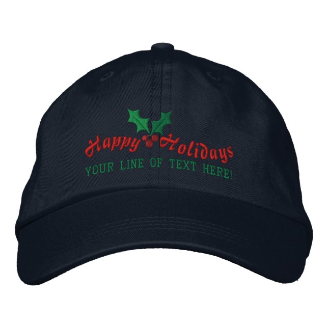 Personalized Happy Holidays Embroidered Baseball Cap (Front)
