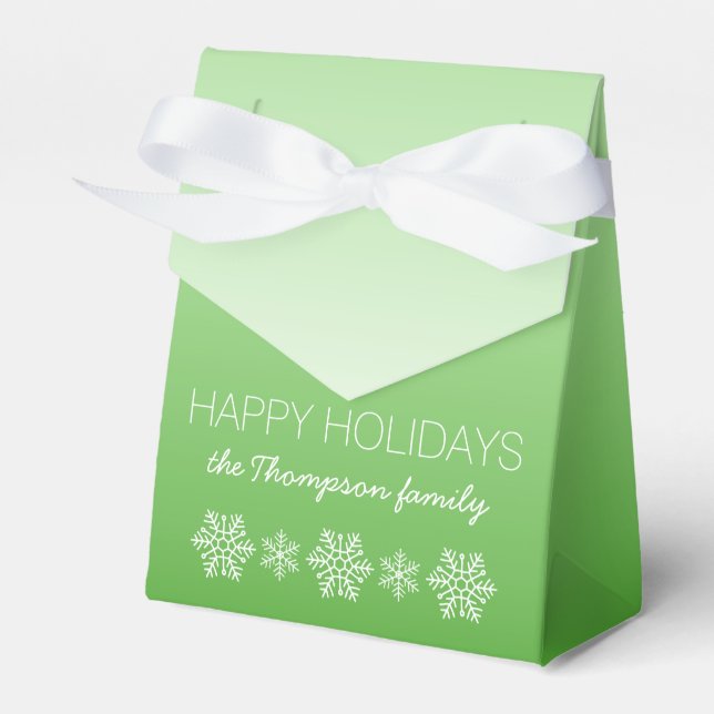 Personalized Happy Holidays Green Ombre Favor Boxes (Front Side)