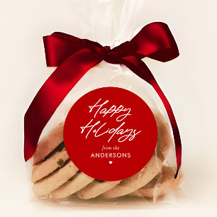 Personalized Happy Holidays Handwritten Script Classic Round Sticker