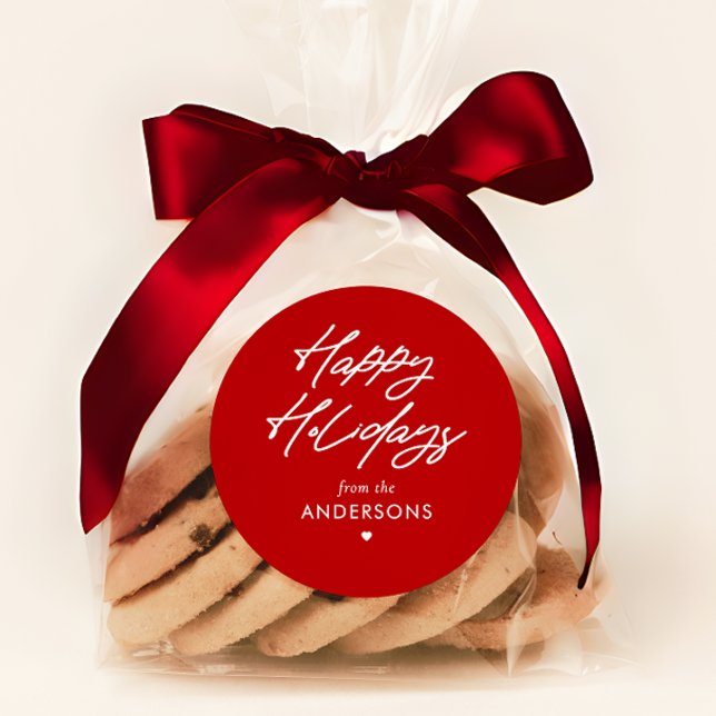 Personalized Happy Holidays Handwritten Script Classic Round Sticker (Creator Uploaded)