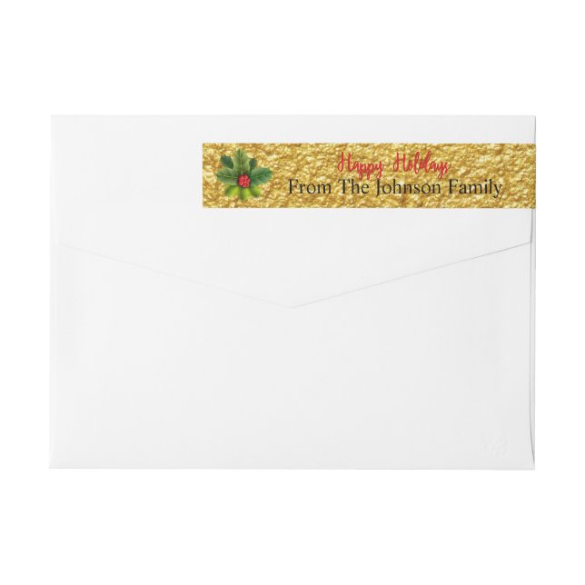 Personalized Happy Holidays Holly Address Wrap Around Label (Back)