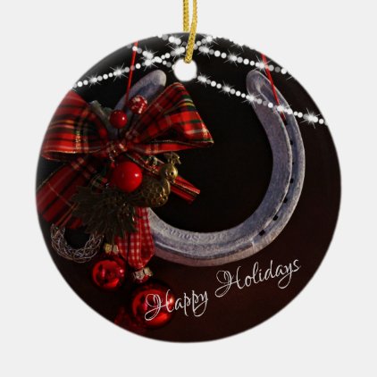 Personalized Happy Holidays Horseshoe Christmas Ceramic Ornament
