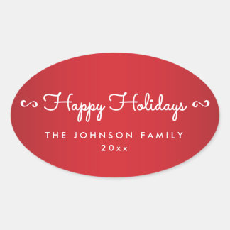 Personalized Happy Holidays Oval Red Stickers