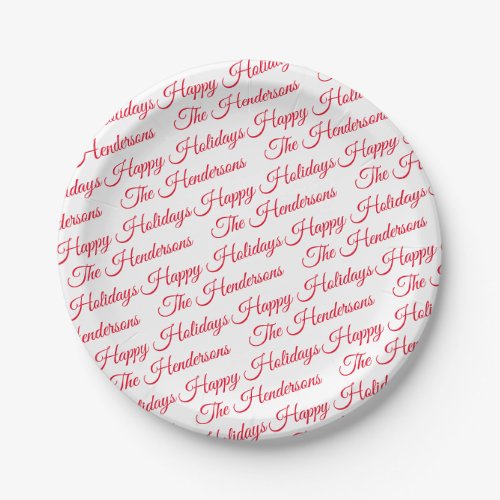 Personalized Happy Holidays Paper Plates