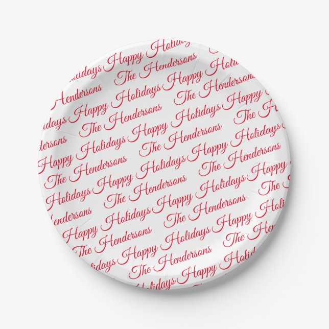 Personalized Happy Holidays Paper Plates (Front)