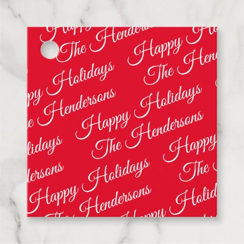 Personalized Happy Holidays red Favor Tags