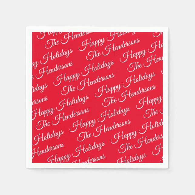 Personalized Happy Holidays red Napkins (Front)