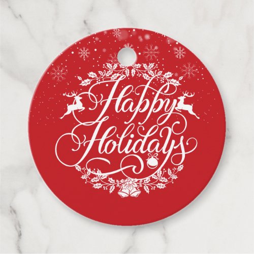 Personalized Happy Holidays Snowflakes Red Favor Tags