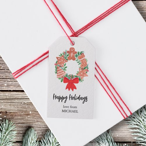 Personalized Happy Holidays Wreath Gift Tags