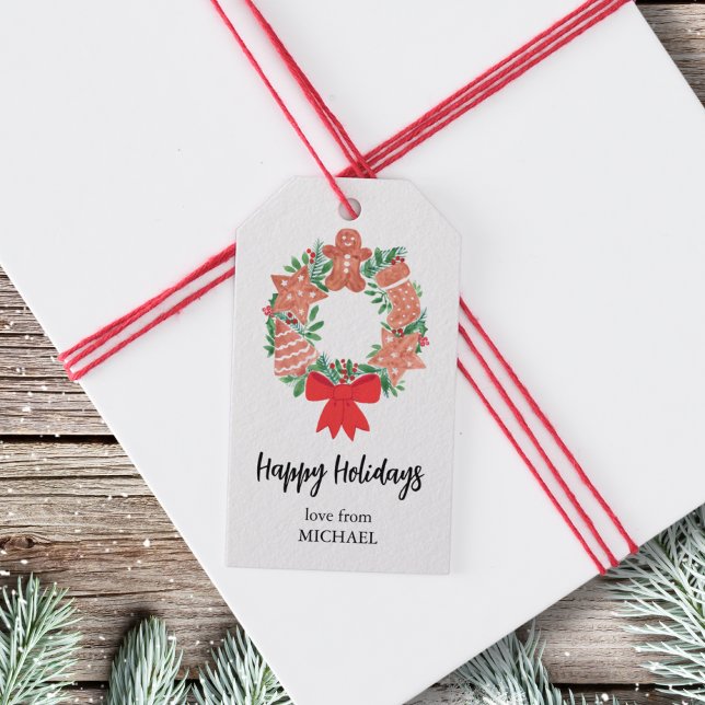 Personalized Happy Holidays Wreath Gift Tags (Creator Uploaded)