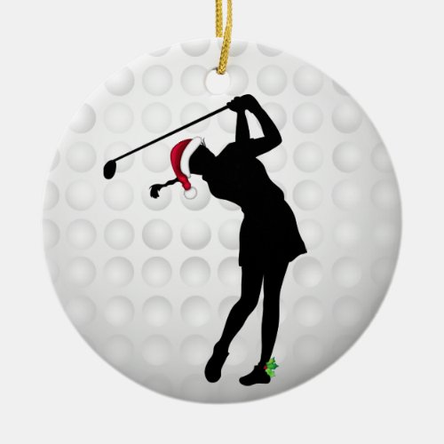 Personalized Happy Hollydays Woman Golfer Ceramic Ornament