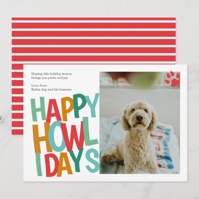 Personalized Happy Howlidays Dog Christmas Holiday Card (Front/Back)