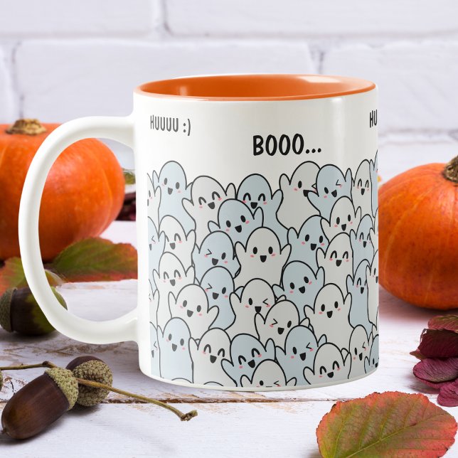 Personalized Happy Hungry Ghosts Pattern Halloween Two-Tone Coffee Mug (Celebrate Halloween with our little booos.)
