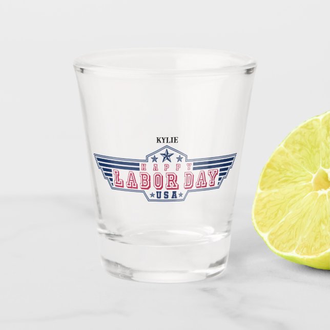 Personalized Happy Labor Day Shot Glass (Front)
