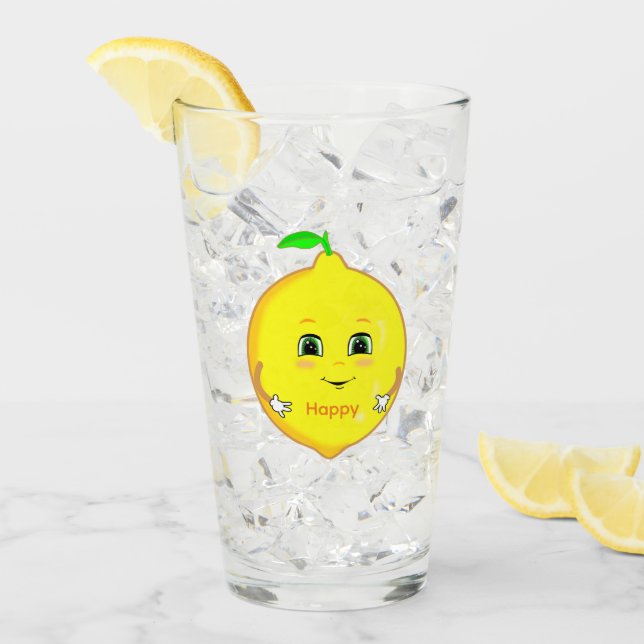 Personalized Happy Lemon & Star Glass (Front Ice)