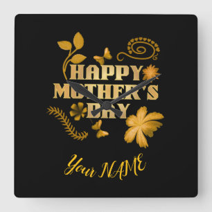 Personalized Happy Mother’s Day Gold Floral gift Square Wall Clock