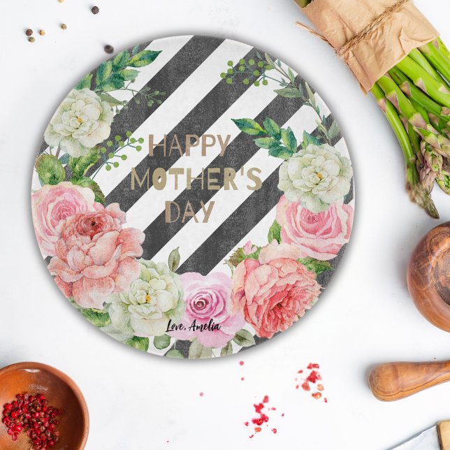 Personalized Happy Mother’s Day Pink Floral Custom Cutting Board (Creator Uploaded)