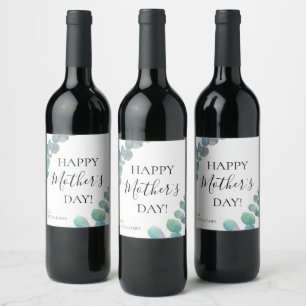 Personalized Happy Mother's Day Eucalyptus Wine Label