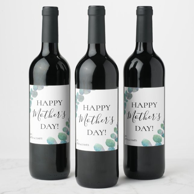 Personalized Happy Mother's Day Eucalyptus Wine Label (Bottles)