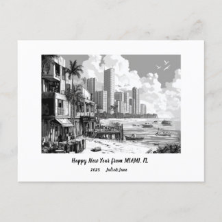 Personalized Happy New Year 2025 Miami Holiday Postcard