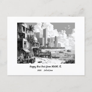 Personalized Happy New Year 2025 Miami Holiday Postcard