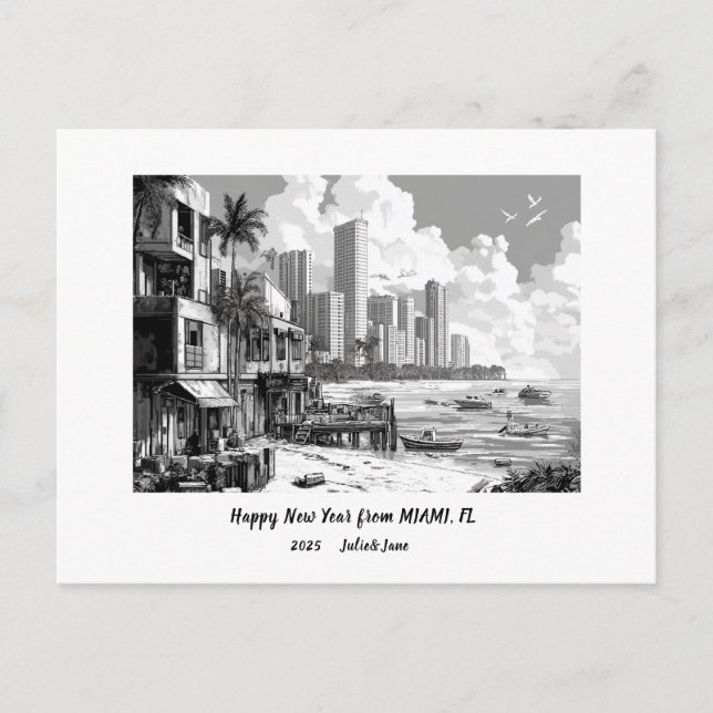 Personalized Happy New Year 2025 Miami Holiday Postcard (Front)