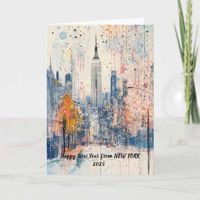 Personalized Happy New Year 2025 NYC Illustration Holiday Card (Front)