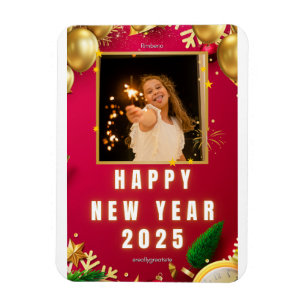 Personalized Happy New Year 2025 Photo Card Magnet