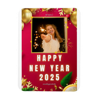Personalized Happy New Year 2025 Photo Card Magnet