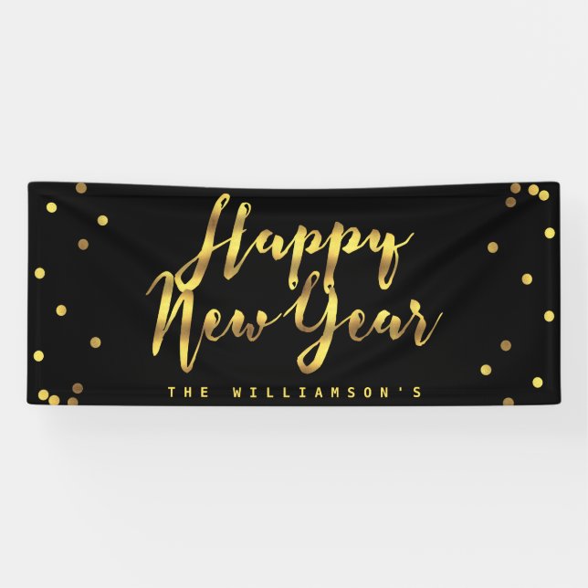 Personalized Happy New Year Faux Gold Confetti Banner (Horizontal)