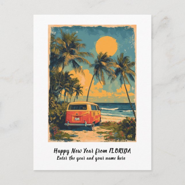 Personalized Happy New Year Florida Palm Tree Holiday Postcard (Front)